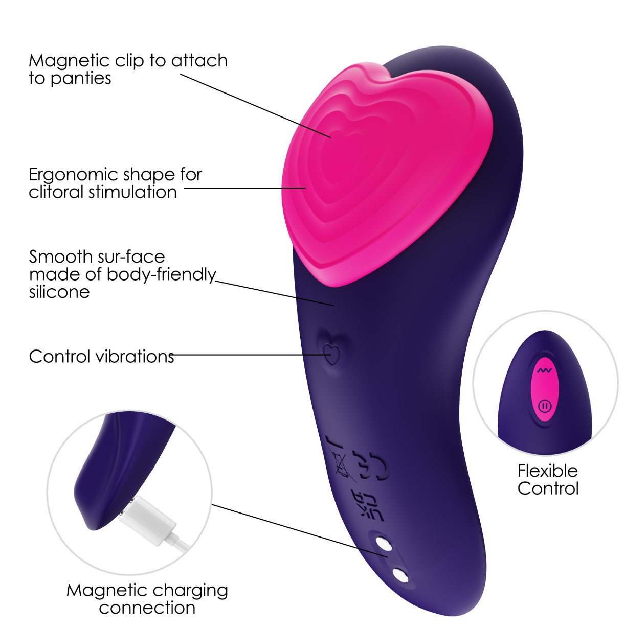 Vibrator Wearable Amour, 9 Moduri Vibratii, 9 Intensitati Vibratii, Silicon, USB, Violet, Passion Labs, My Little Secret, #5, Erotic24.ro