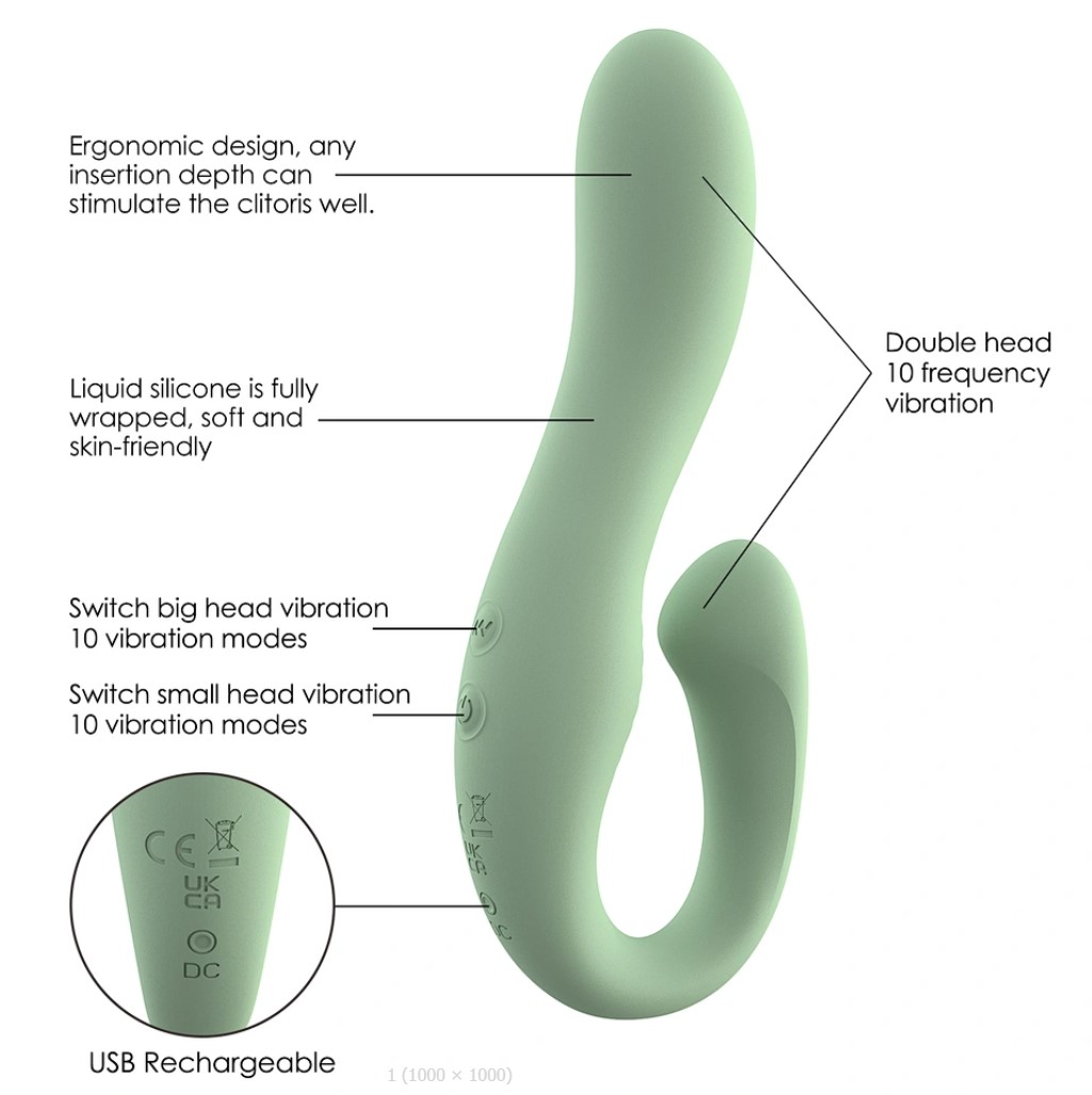 Strap On Strapless pentru Femei Carolina, 10 Moduri Vibratii, Silicon, USB, Verde, Guilty Toys, Sexxify, #5, Erotic24.ro