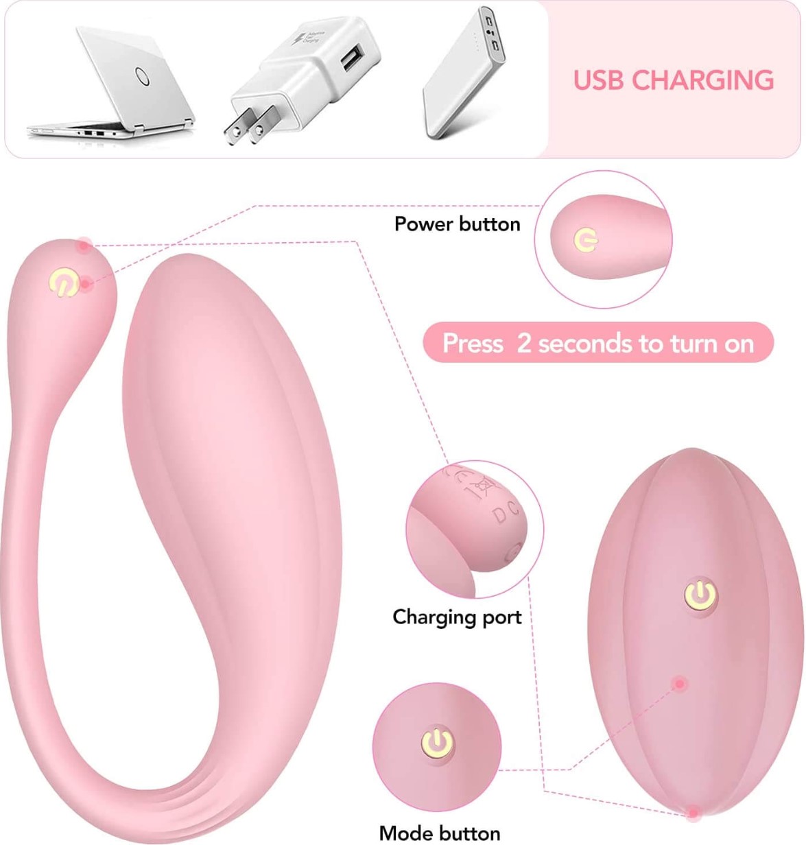 Ou Vibrator Magnolia, 10 Moduri Vibratii, Silicon Lichid, USB, Roz, Mokko Toys, Good Vibes, #3, Erotic24.ro