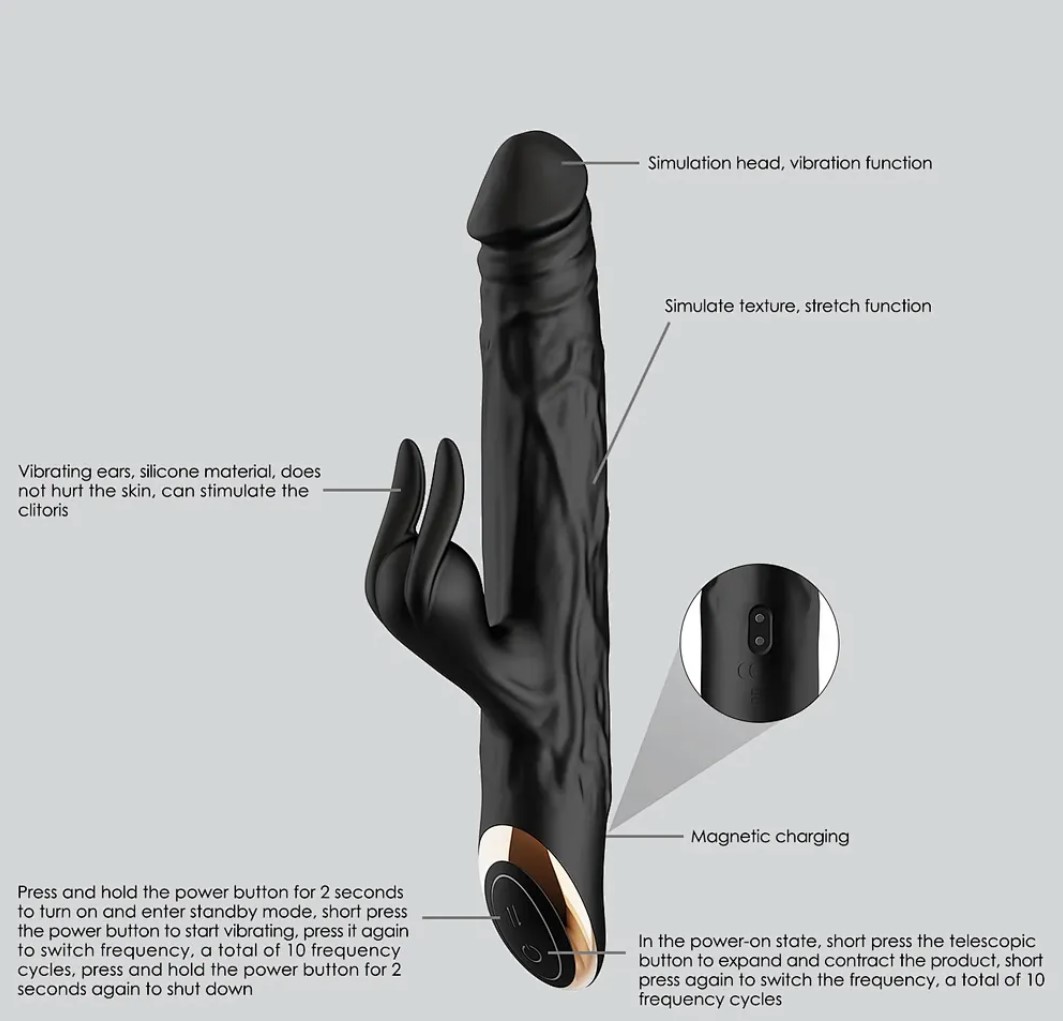 Vibrator Midnight Rabbit, 10 Moduri Thrusting, 10 Moduri Vibratii, Silicon, USB, Negru, 24.5 cm, Guilty Toys, Glamour, #2, Erotic24.ro