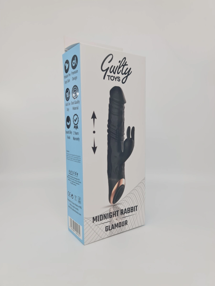 Vibrator Midnight Rabbit, 10 Moduri Thrusting, 10 Moduri Vibratii, Silicon, USB, Negru, 24.5 cm, Guilty Toys, Glamour, #4, Erotic24.ro