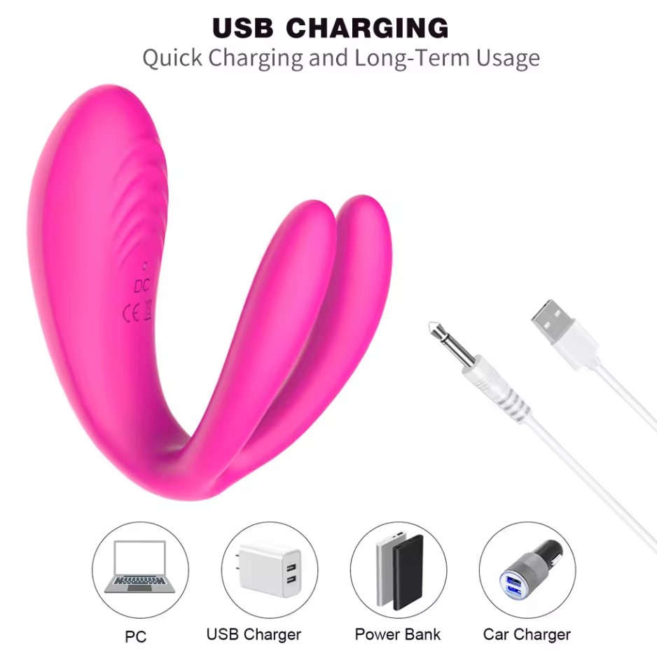 Stimulator Dublu Tiana, Remote Control, 10+10 Moduri Vibratii, Silicon, USB, Roz, Passion Labs, #2, Erotic24.ro