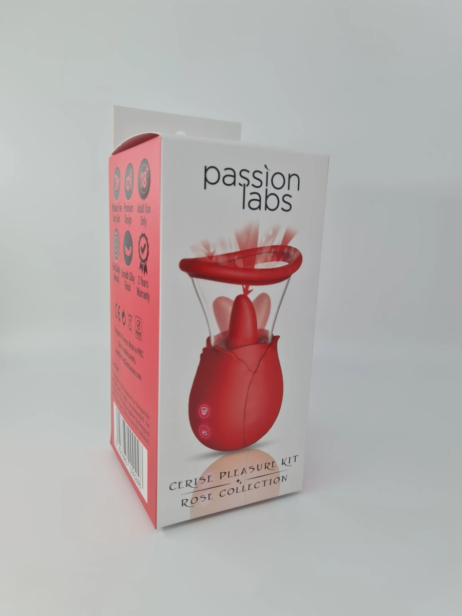 Stimulator Cerise Pleasure Kit, 2 Capete, Sucking&Licking, Silicon, USB, Rosu, Passion Labs, Rose Collection, #5, Erotic24.ro