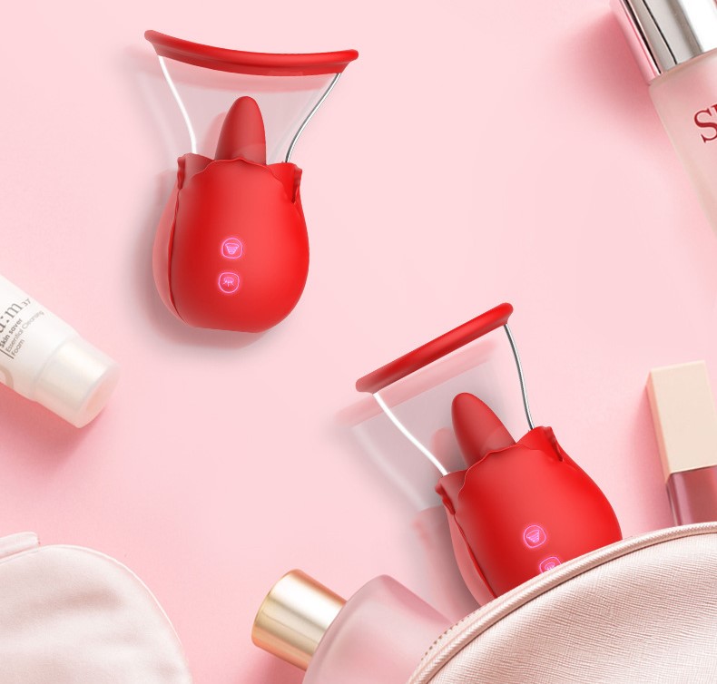 Stimulator Cerise Pleasure Kit, 2 Capete, Sucking&Licking, Silicon, USB, Rosu, Passion Labs, Rose Collection, #3, Erotic24.ro