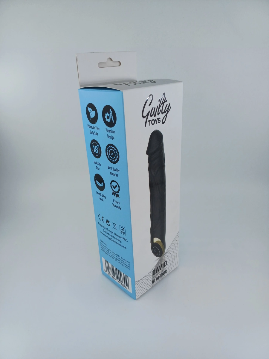 Vibrator Realist David Silicon Silent Mode 10 Moduri USB Negru 22 cm Guilty Toys, Glamour, Nr. 6, Erotic24.ro