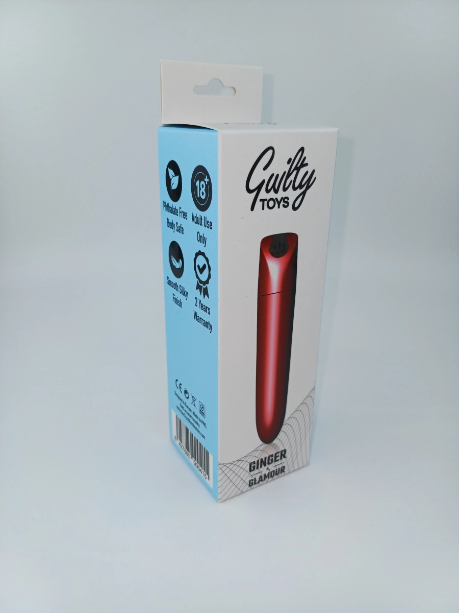 Glont Vibrator Ginger, 12 Moduri Puternice Vibratii, ABS, USB, Rosu Metalizat, 9.2 cm, Guilty Toys, Glamour, #4, Erotic24.ro