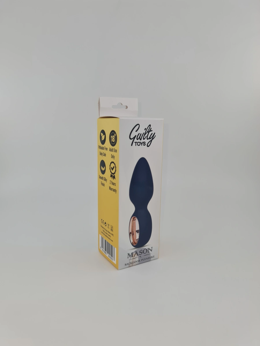 Dop Anal Mason, 10 Moduri Vibratii, Silicon, USB, Albstru Inchis, 11.5 cm, Guilty Toys, Backdoor Pleasure, #6, Erotic24.ro