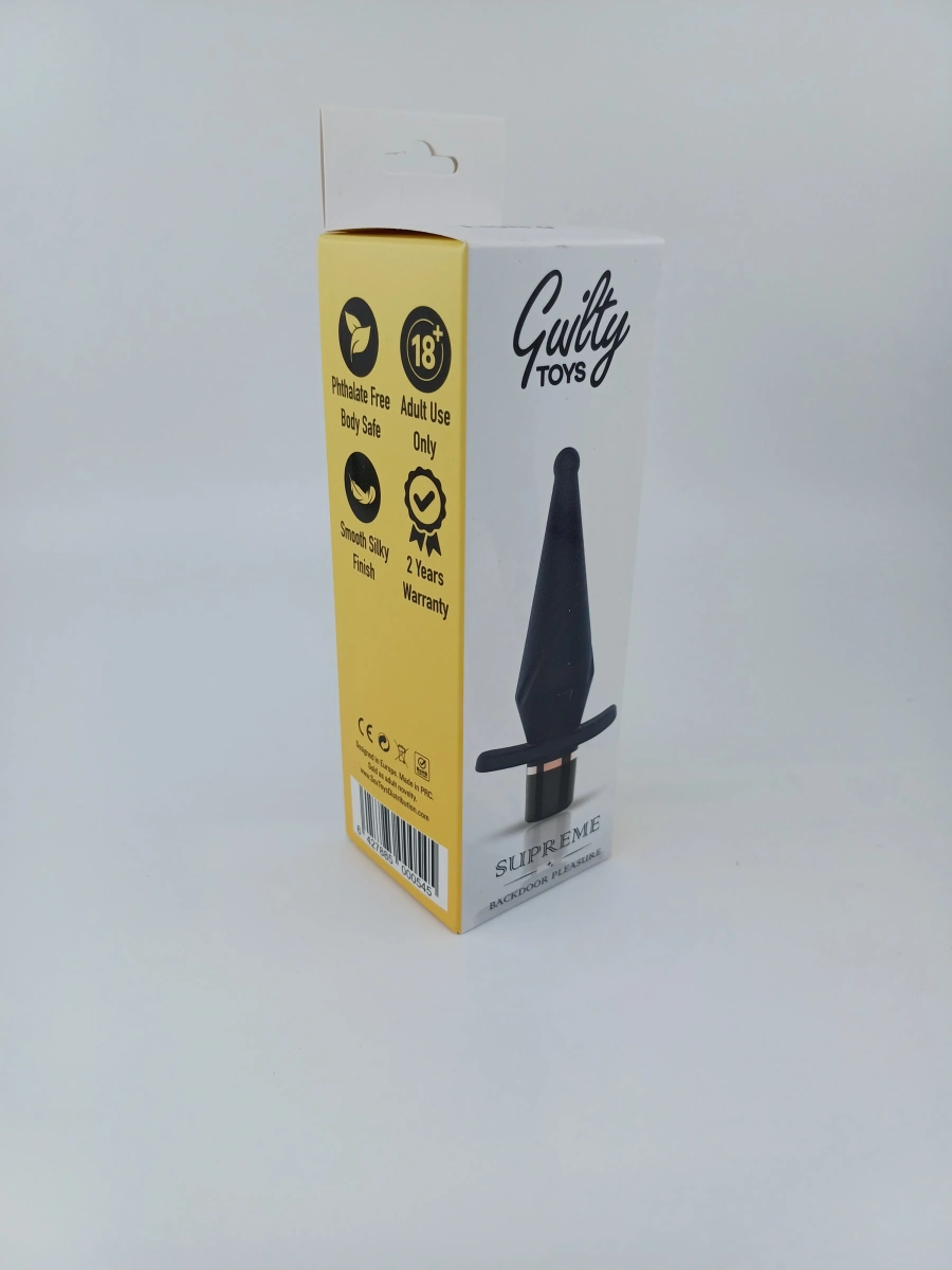 Dop Anal Supreme, 10 Moduri Vibratii, Silicon, USB, Albastru Inchis, 13 cm, Guilty Toys, Backdoor Pleasure, #2, Erotic24.ro