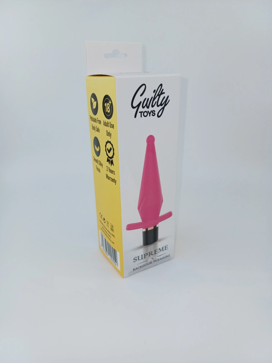 Dop Anal Supreme 10 Moduri Vibratii Silicon USB Roz 13 cm Guilty Toys, Backdoor Pleasure, #5, Erotic24.ro