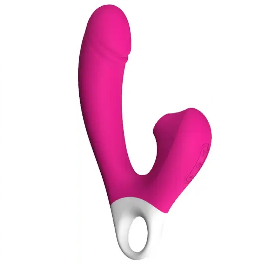 Vibrator Double Excite, 10 Moduri Vibratii, 5 Moduri Suctiune, Silicon, USB, Roz, 18 cm, Passion Labs