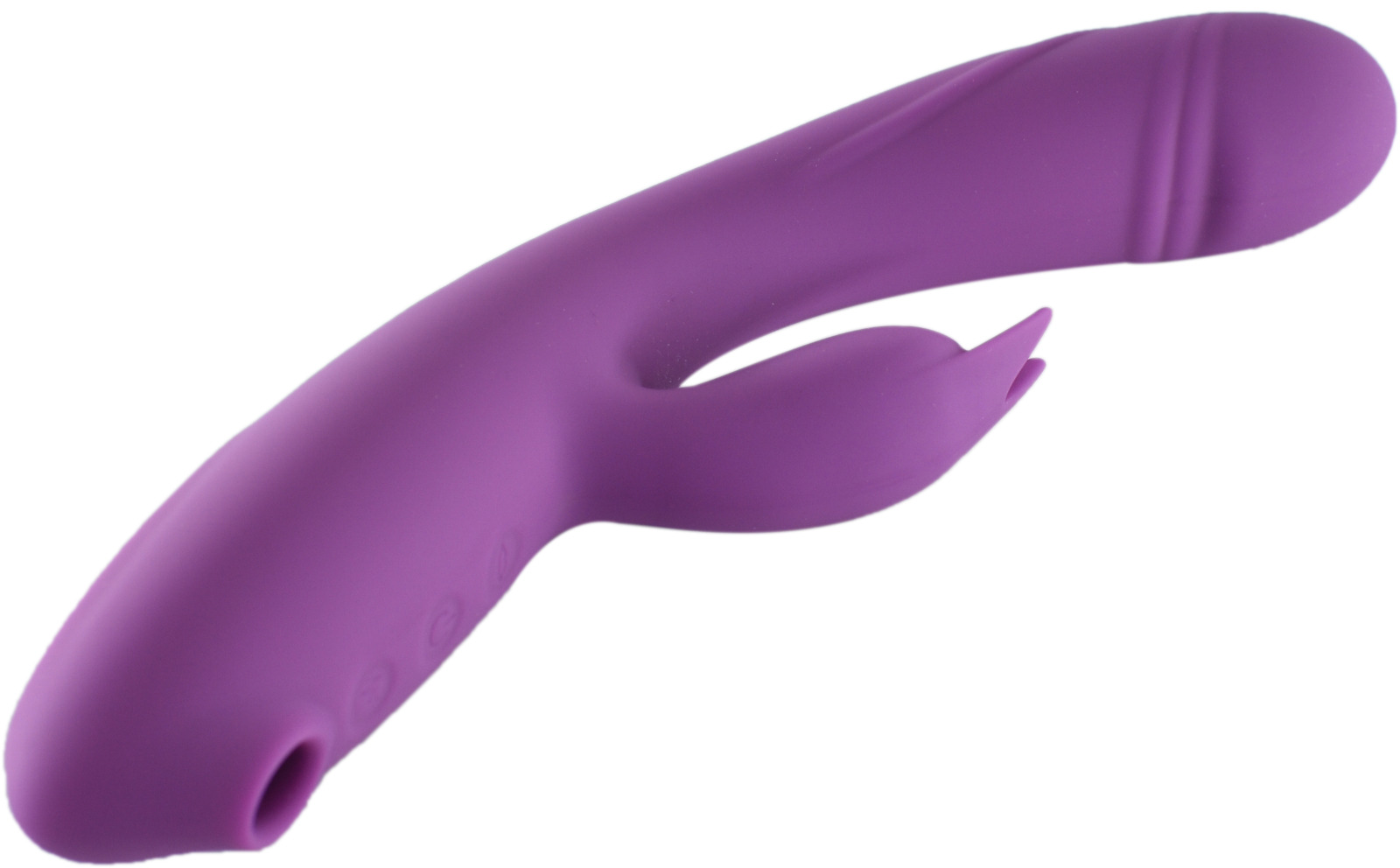 Vibrator Triple Delight, 10 Moduri Vibratii, 5 Moduri Suctiune, Silicon, USB, Mov, 23.5 cm, Mokko Toys, #2, Erotic24.ro