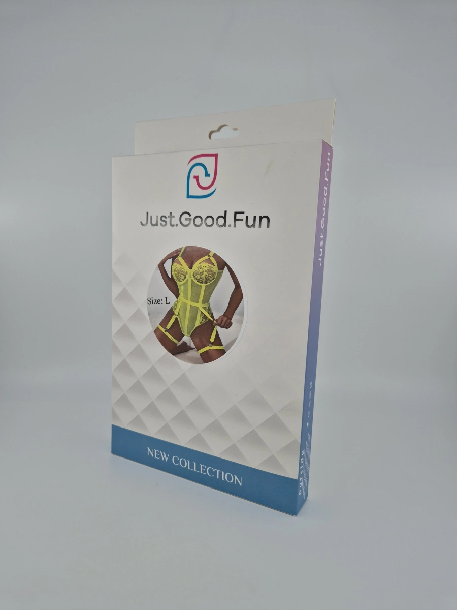 Set 4 Piese Lenjerie Dantela, Verde Neon, L, JGF Lingerie, Nr. 7, Erotic24.ro