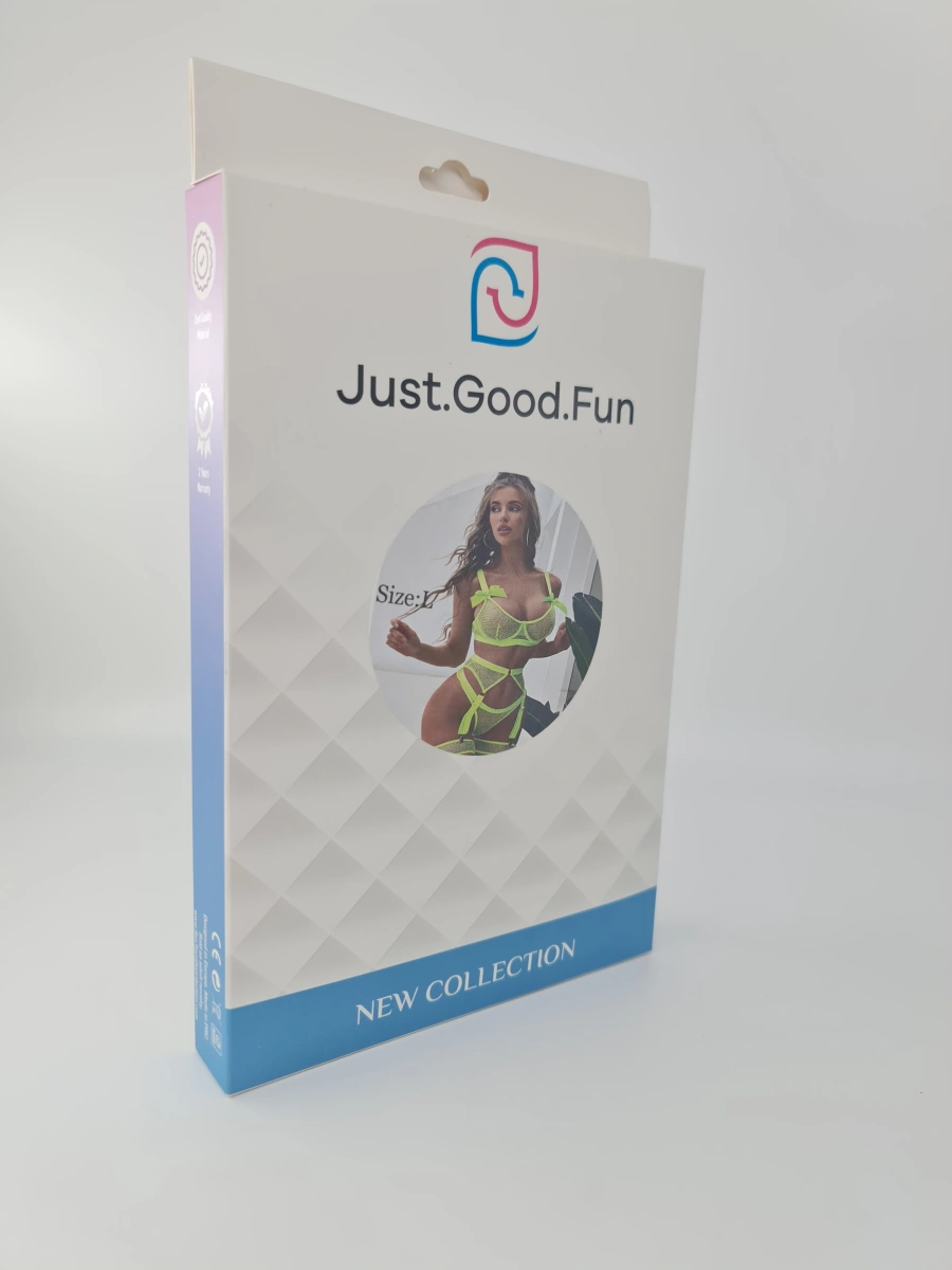 Set 4 Piese Lenjerie din Plasa, Verde Neon, L, JGF Lingerie, #5, Erotic24.ro