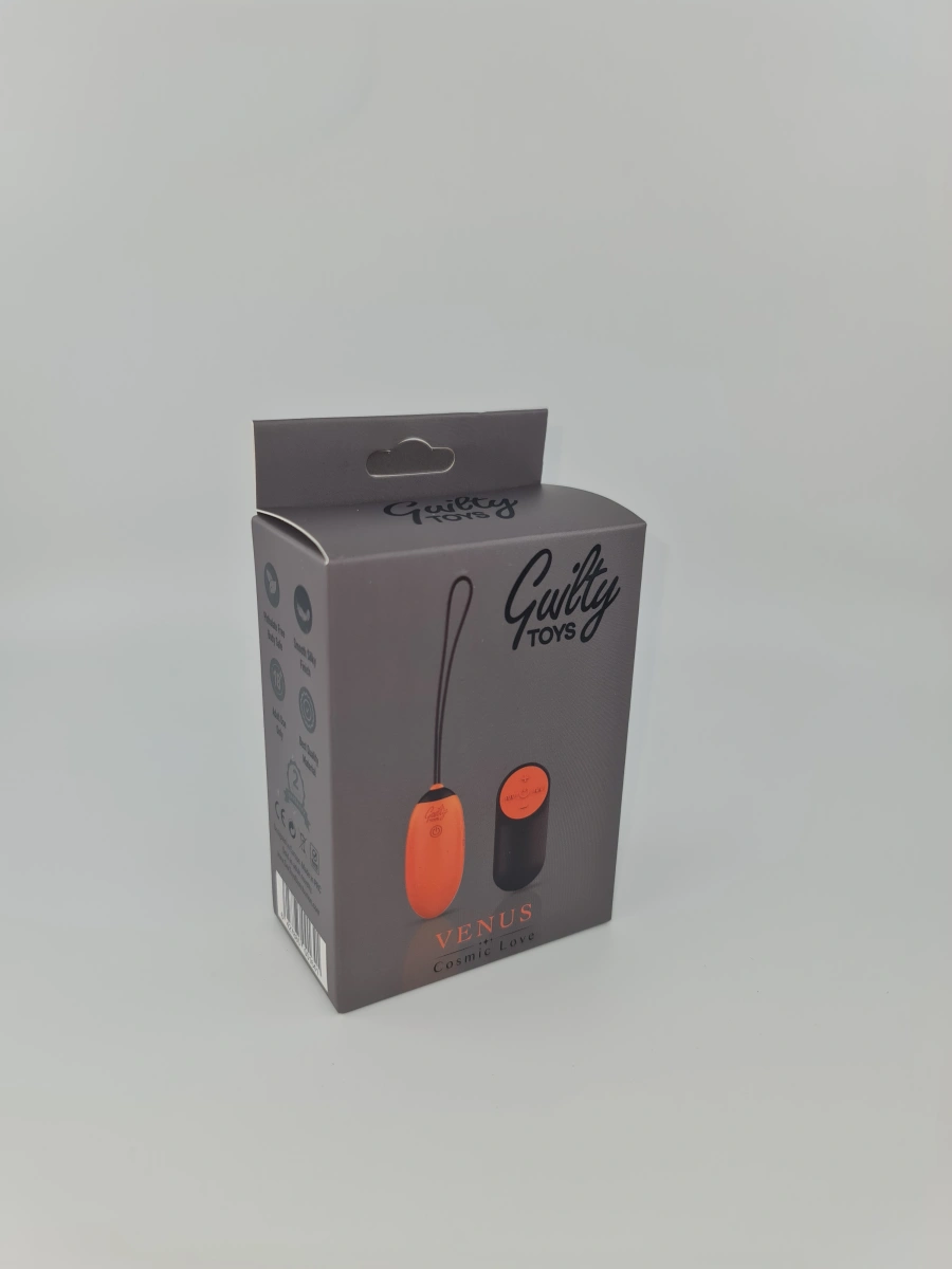 Ou Vibrator Venus, 7 Moduri Vibratii, 4 Intensitati, Silicon, USB, Remote Control, Portocaliu/Negru, Guilty Toys, Cosmic Love, #7, Erotic24.ro