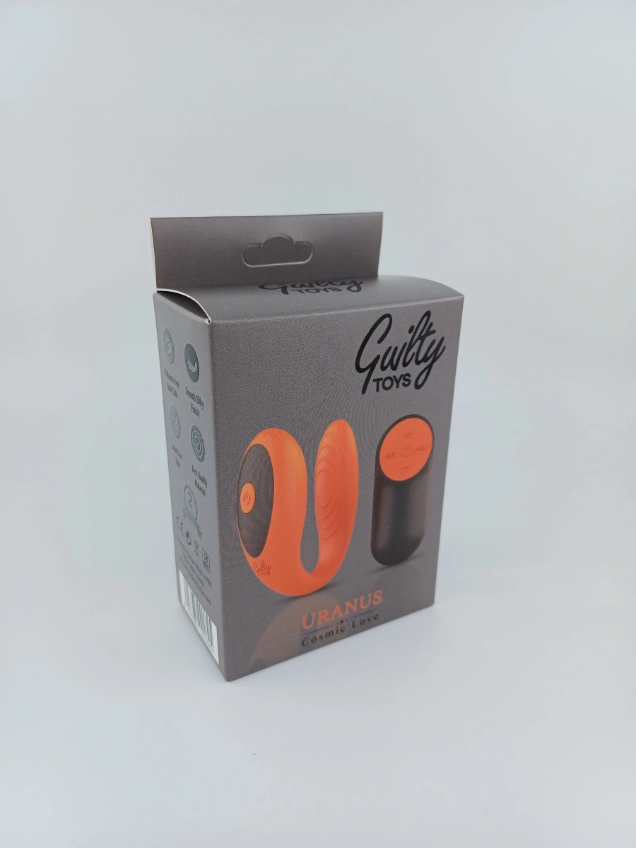 Vibrator Uranus, 7 Moduri Vibratii, 4 Intensitati, Silicon, USB,  Remote Control, Portocaliu/Negru, Guilty Toys, Cosmic Love, #3, Erotic24.ro