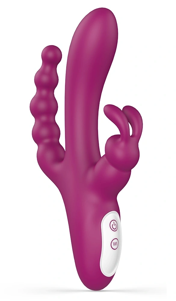 Vibrator Trio, 9 Moduri Vibratii, Silicon, USB, Rosu, 21.6 cm, Passion Labs