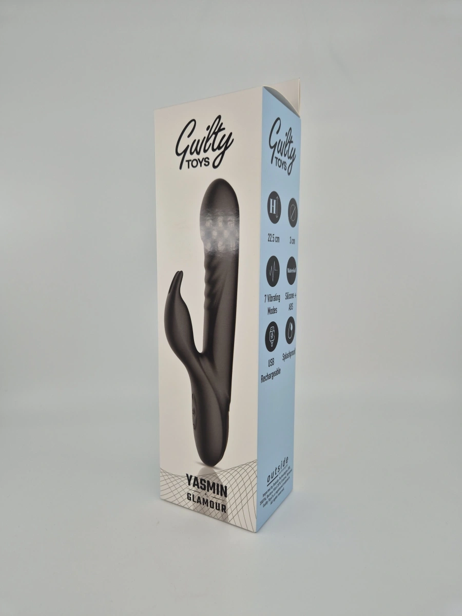 Vibrator Iepuras Yasmin, 3+7 Moduri Stimulatoare, Silicon, USB, Negru, 22.5 cm, Guilty Toys, Glamour, #3, Erotic24.ro