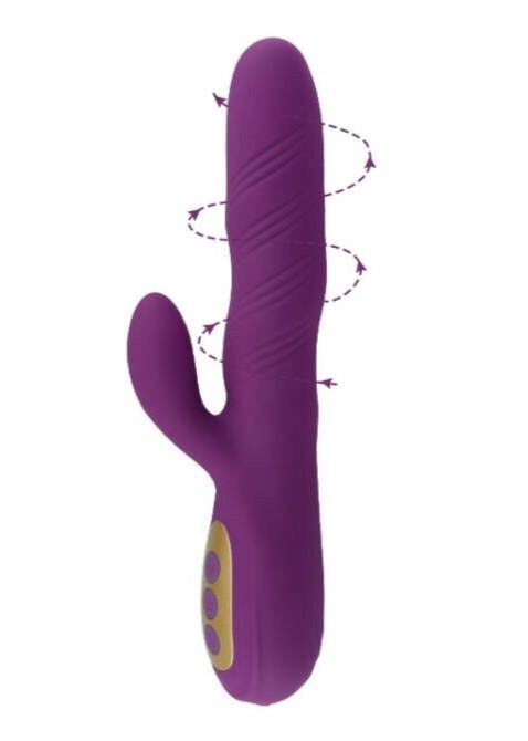 Vibrator Iepuras Lizzie, Vibrating&Twisting, 10+4 Moduri Stimulatoare, Silicon, USB Magnetic, Violet, 24 cm, Mokko Toys, Good Vibes