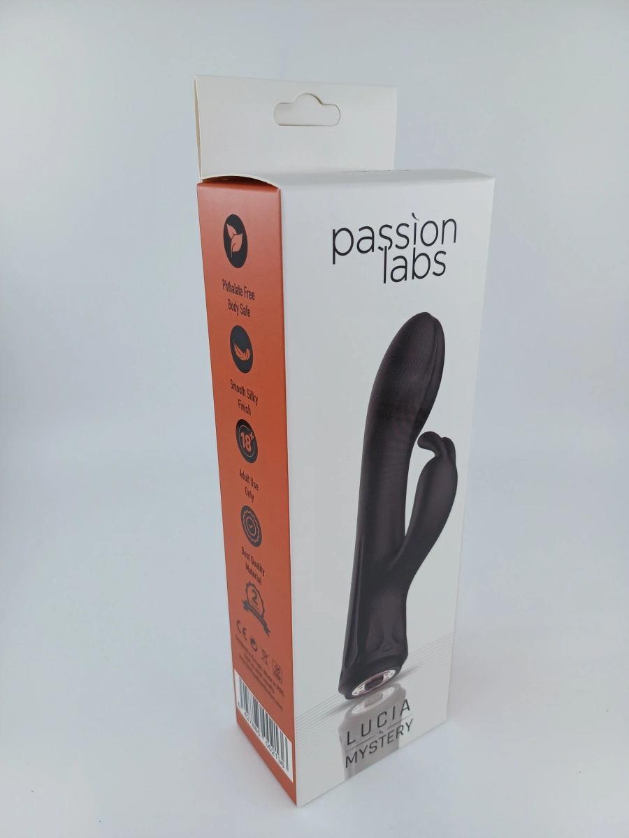 Vibrator Iepuras Lucia, 10 Moduri Vibratii, Silicon, USB, Negru, 15.8 cm, Passion Labs, Mystery, #5, Erotic24.ro