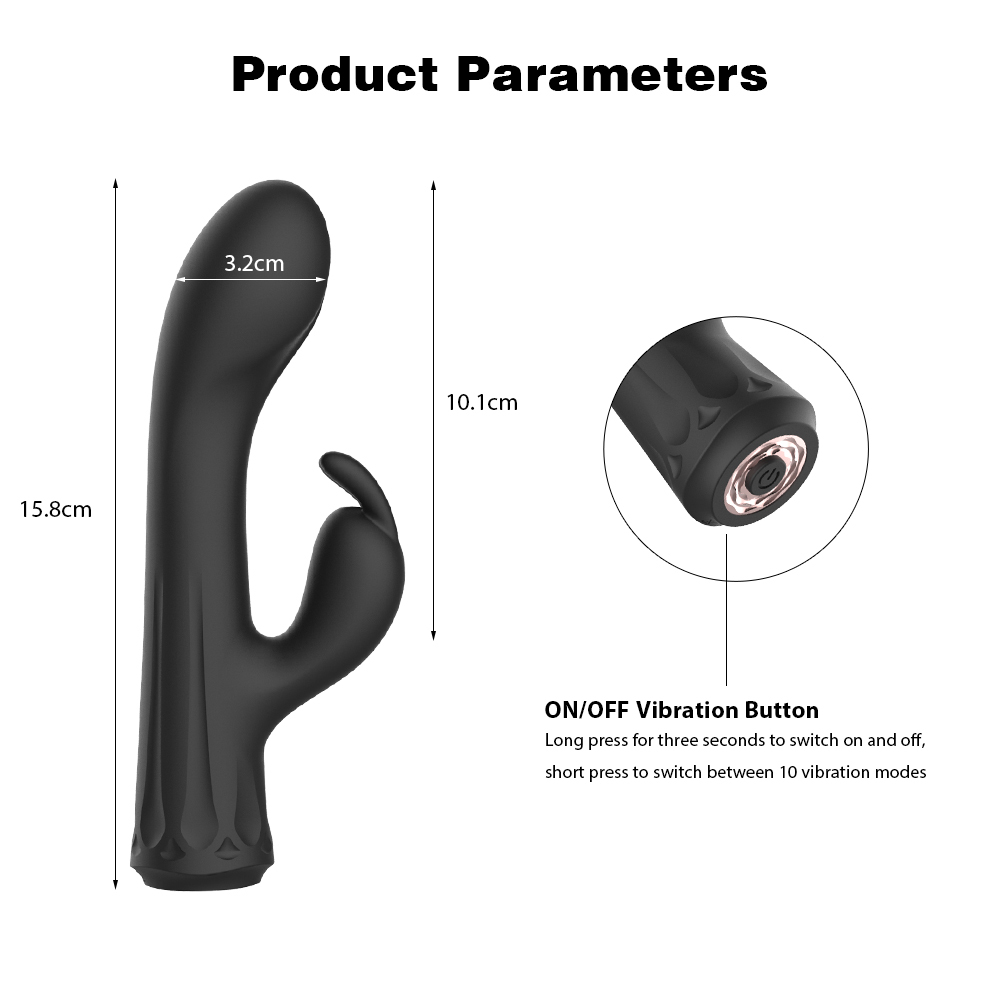 Vibrator Iepuras Lucia, 10 Moduri Vibratii, Silicon, USB, Negru, 15.8 cm, Passion Labs, Mystery, #4, Erotic24.ro