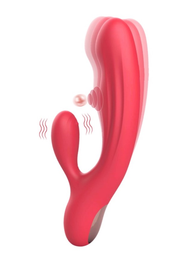 Vibrator Iepuras Crush, 10+10 Moduri Stimulatoare, Silicon, USB Magnetic, Rosu, 20.5 cm, Passion Labs, Sensations