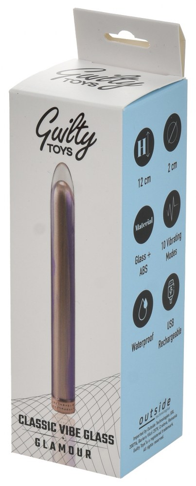 Vibrator Classic Vibe Glass, 10 Moduri Vibratii, Sticla, USB Magnetic, Auriu, 12 cm, Guilty Toys, Glamour, #5, Erotic24.ro