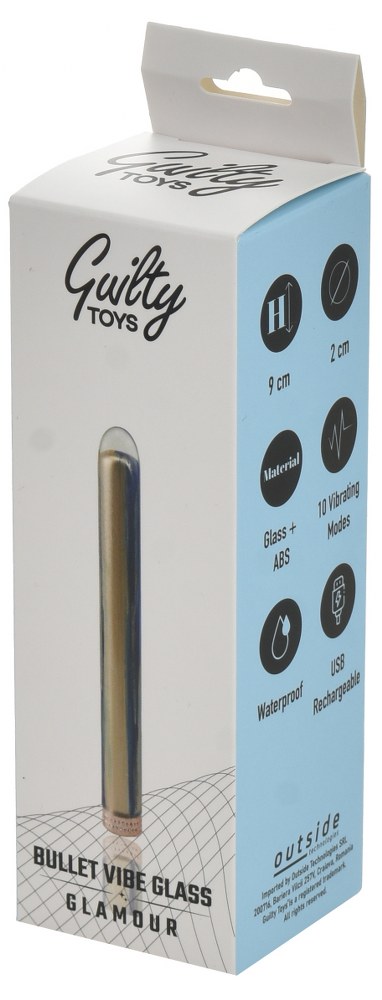 Vibrator Bullet Vibe Glass, 10 Moduri Vibratii, Sticla, USB Magnetic, Auriu, 9 cm, Guilty Toys, Glamour, #5, Erotic24.ro