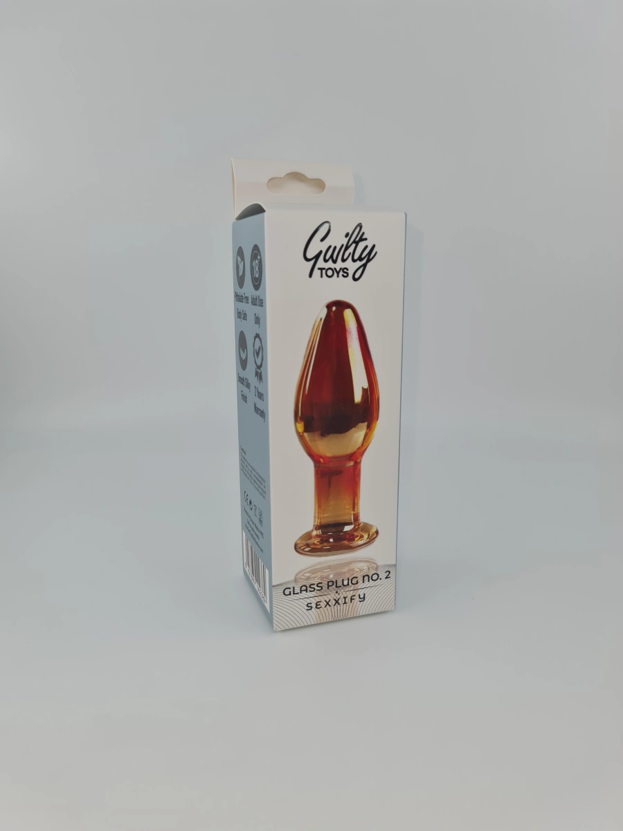 Dop Anal Glass Plug No.2, Sticla Premium, Galben, 9.2 cm, Guilty Toys, Sexxify, #2, Erotic24.ro