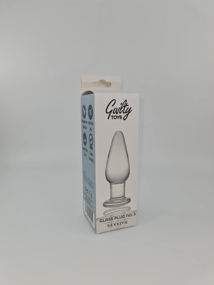 Dop Anal Glass Plug No. 3, Sticla Premium, Transparent, 11.5 cm, Guilty Toys, Sexxify, #3, Erotic24.ro