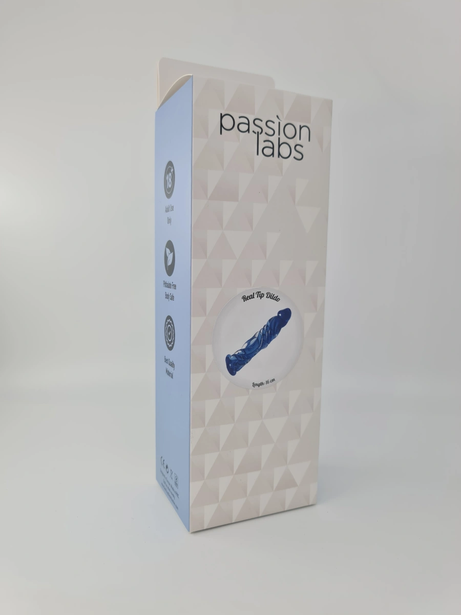 Real Tip Dildo, Sticla Premium, Albastru, 16 cm, Passion Labs, Nr. 2, Erotic24.ro