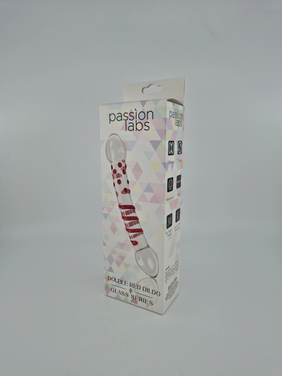 Dildo Double Red, Sticla Premium, Rosu, 20 cm, Passion Labs, Glass Series, Nr. 2, Erotic24.ro