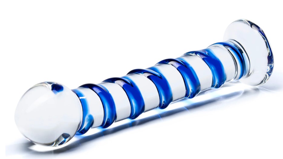 Dildo Spiral, Sticla Premium, Albastru, 17 cm, Passion Labs, Glass Series, #2, Erotic24.ro