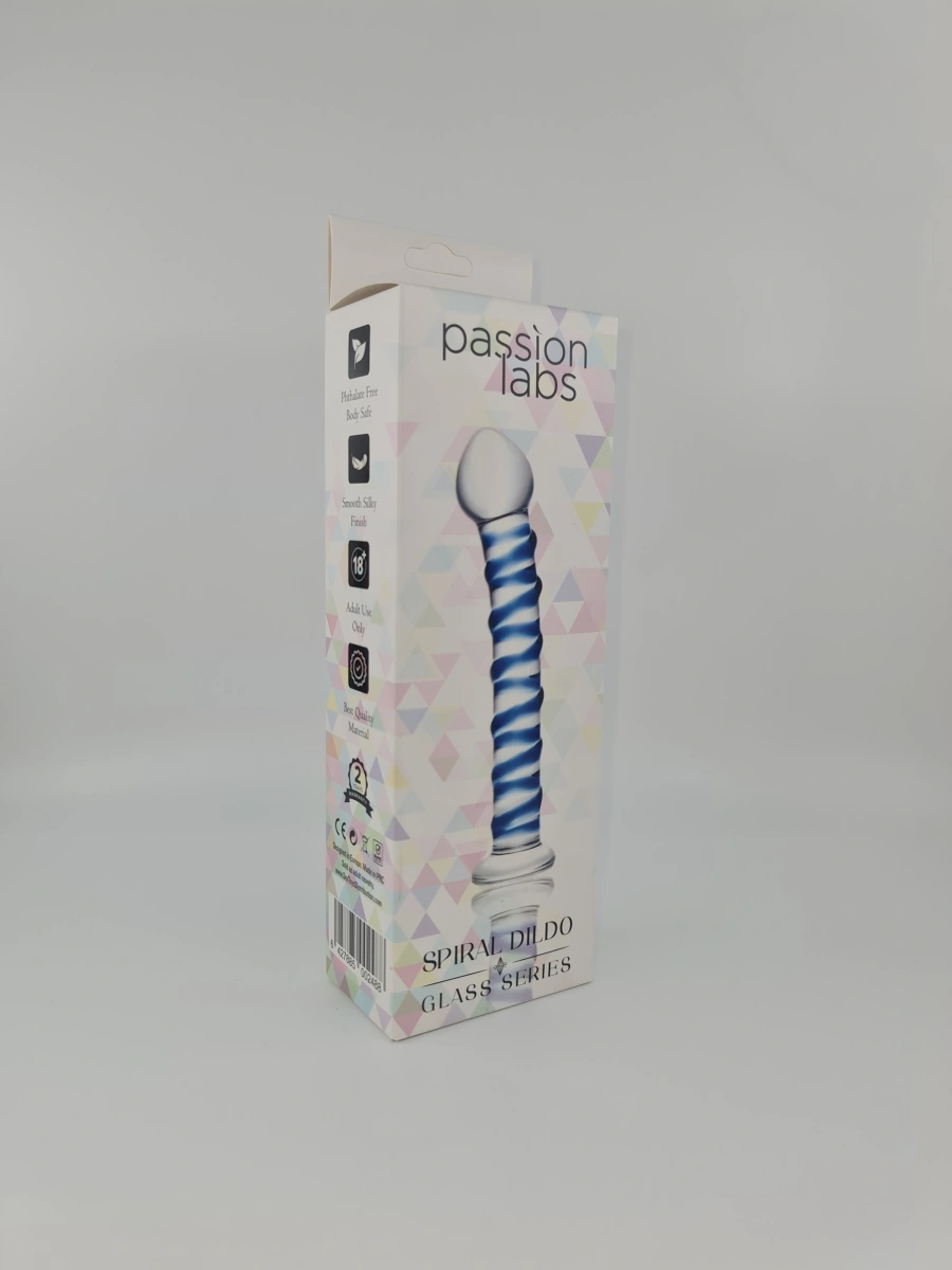 Dildo Spiral, Sticla Premium, Albastru, 17 cm, Passion Labs, Glass Series, #3, Erotic24.ro
