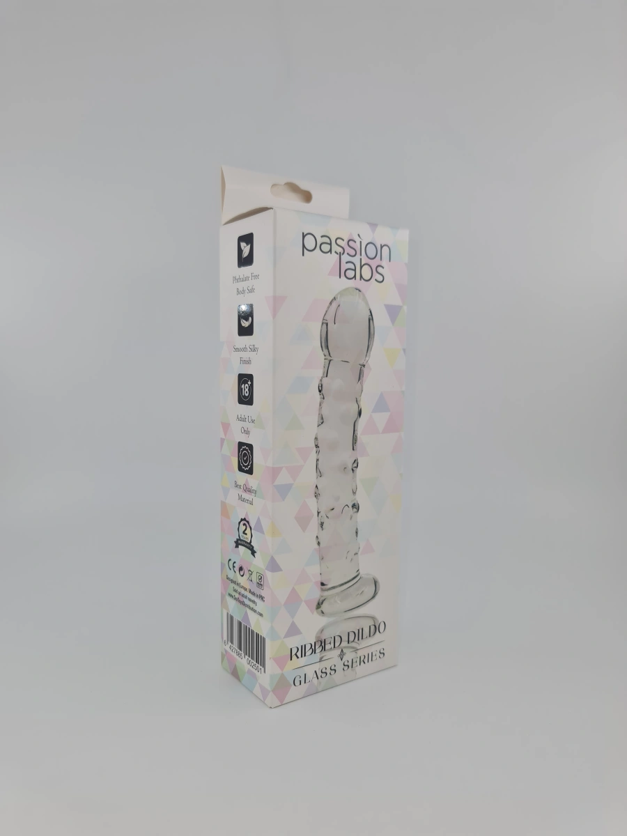 Dildo Ribbed, Sticla Premium, Transparent, 17 cm, Passion Labs, Glass Series, #2, Erotic24.ro