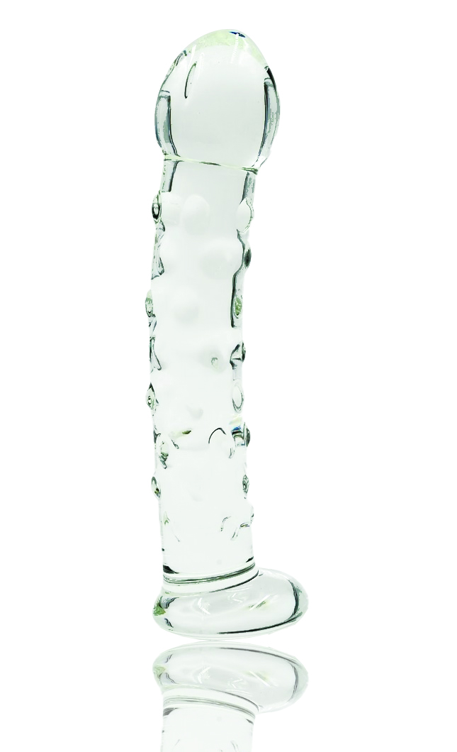 Dildo Ribbed, Sticla Premium, Transparent, 17 cm, Passion Labs, Glass Series