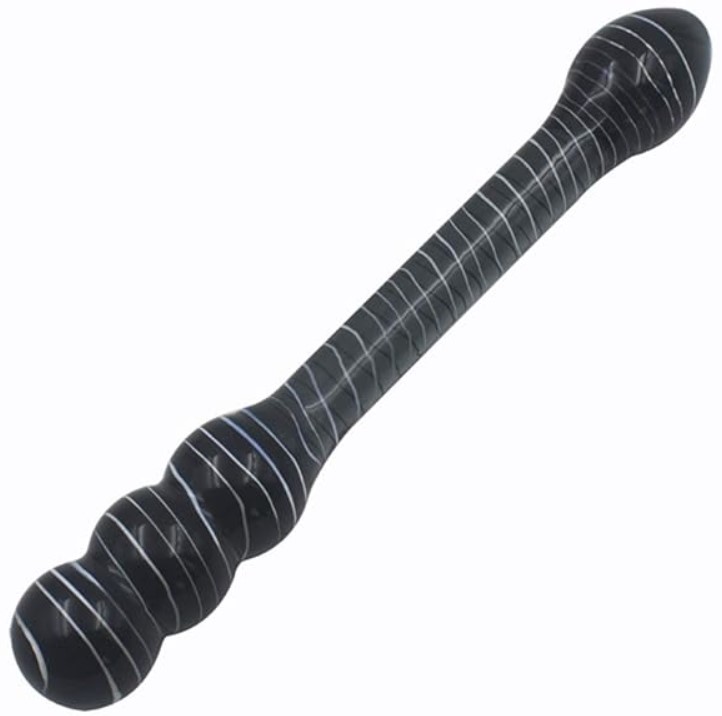 Dildo Black Double Dildo, Sticla Premium, Negru, 20 cm, Passion Labs, Glass Series, Nr. 2, Erotic24.ro