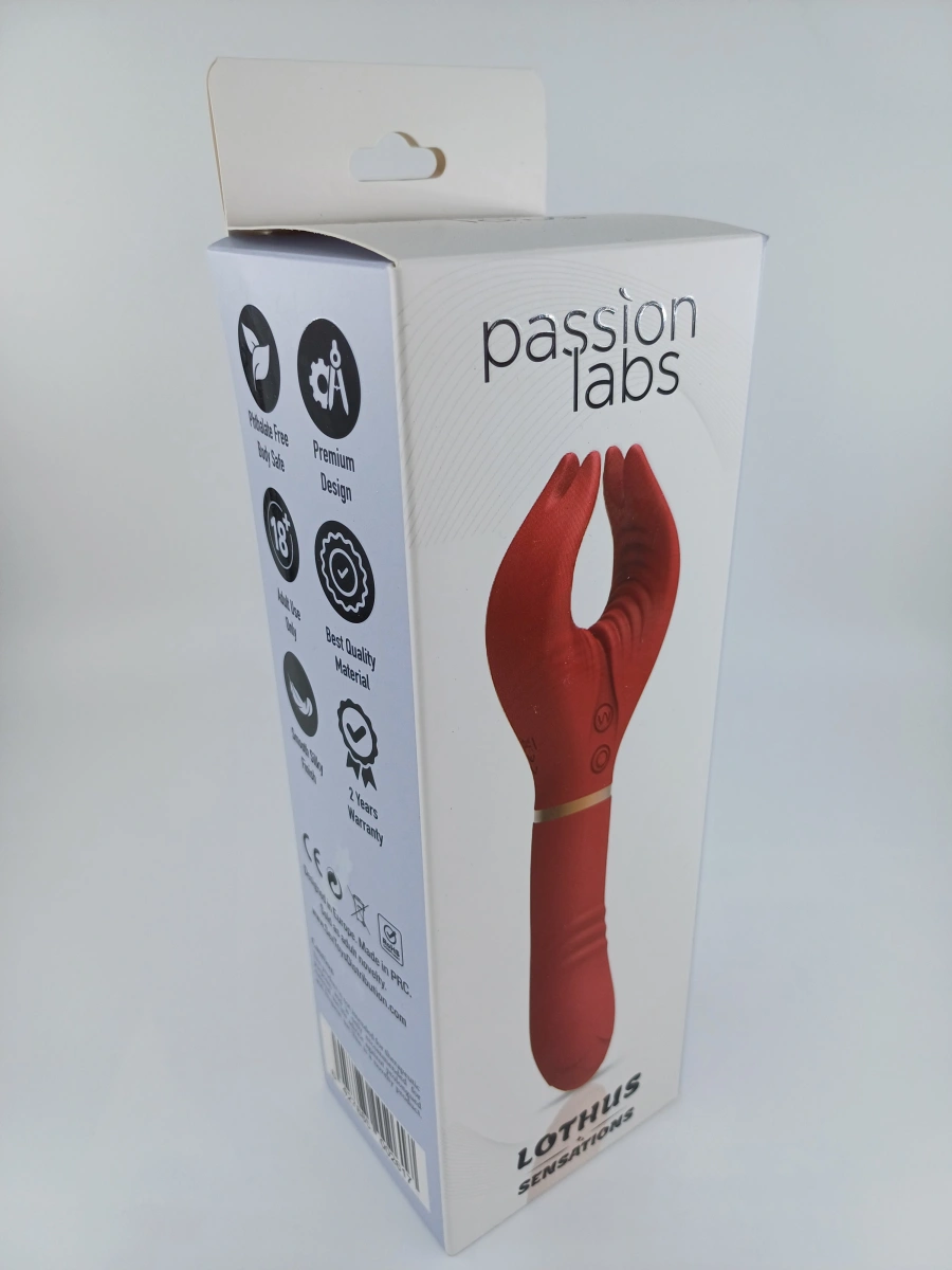 Vibrator Lothus, 7+7 Moduri Vibratii, Silicon, USB Magnetic, Rosu, 21.5 cm, Passion Labs, Sensations, #9, Erotic24.ro