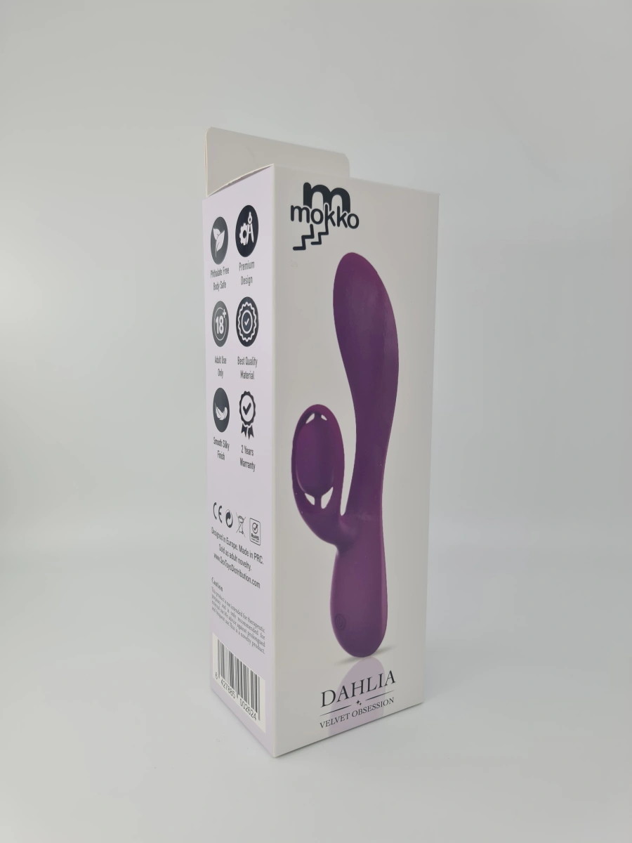 Vibrator Iepuras Dahlia, 10 Moduri Vibratii, Silicon Lichid, USB, Violet, 19.5 cm, Mokko Toys, Velvet Obsession, #7, Erotic24.ro