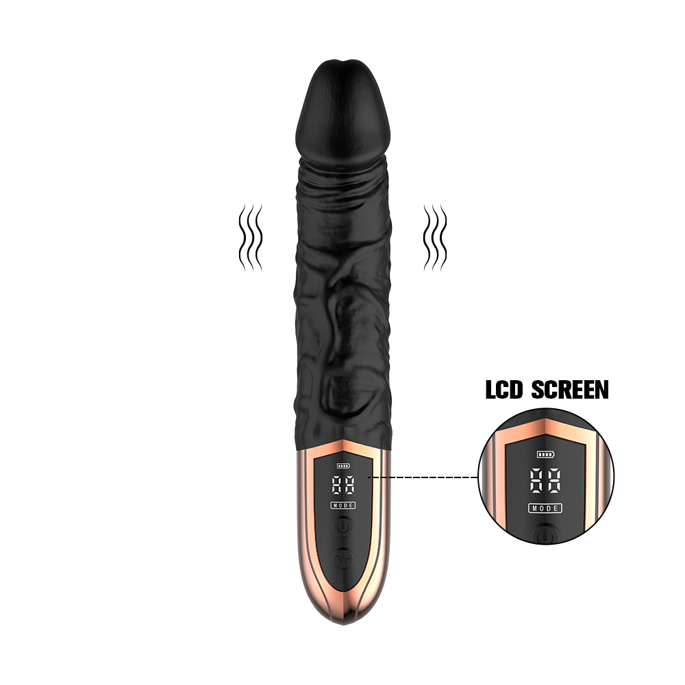 Vibrator Black Orchid, Ecran LCD, 12 Moduri Vibratii, Silicon, USB Magnetic, Negru, 23 cm, JGF Toys, #2, Erotic24.ro