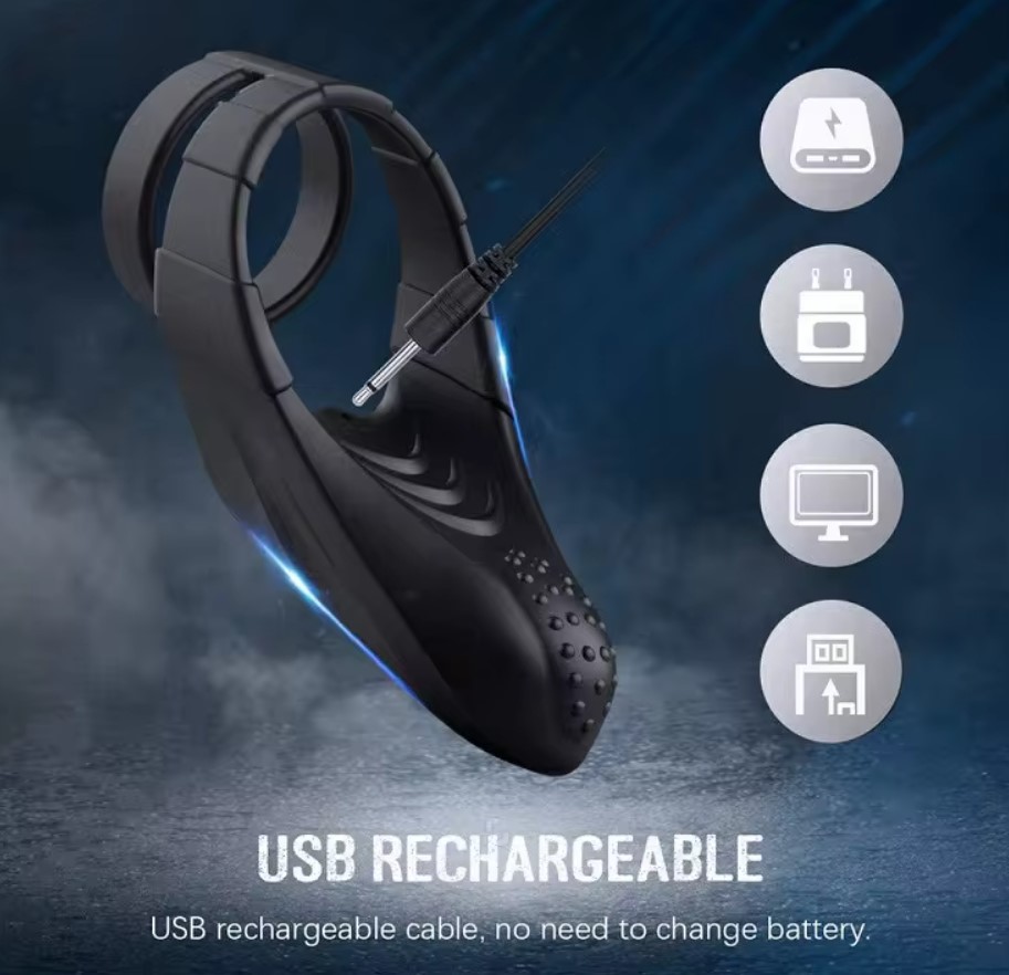 Inel Penis Maxton, 10 Moduri Vibratii, Silicon, USB, Negru, Guilty Toys, Mighty Warrior, Nr. 6, Erotic24.ro