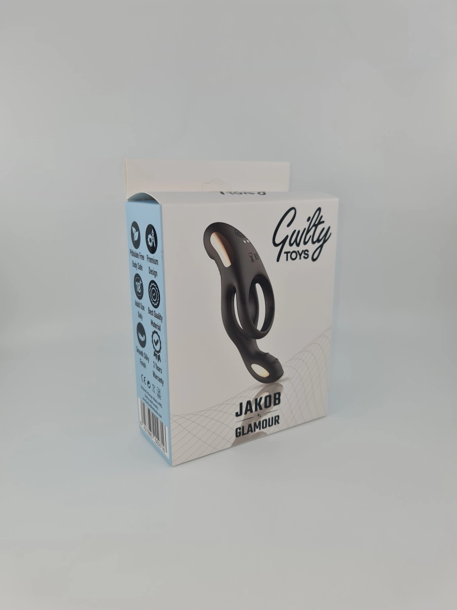 Inel Penis Jakob, 10 Moduri Vibratii, Silicon, USB Magnetic, Negru, Guilty Toys, Glamour, #9, Erotic24.ro