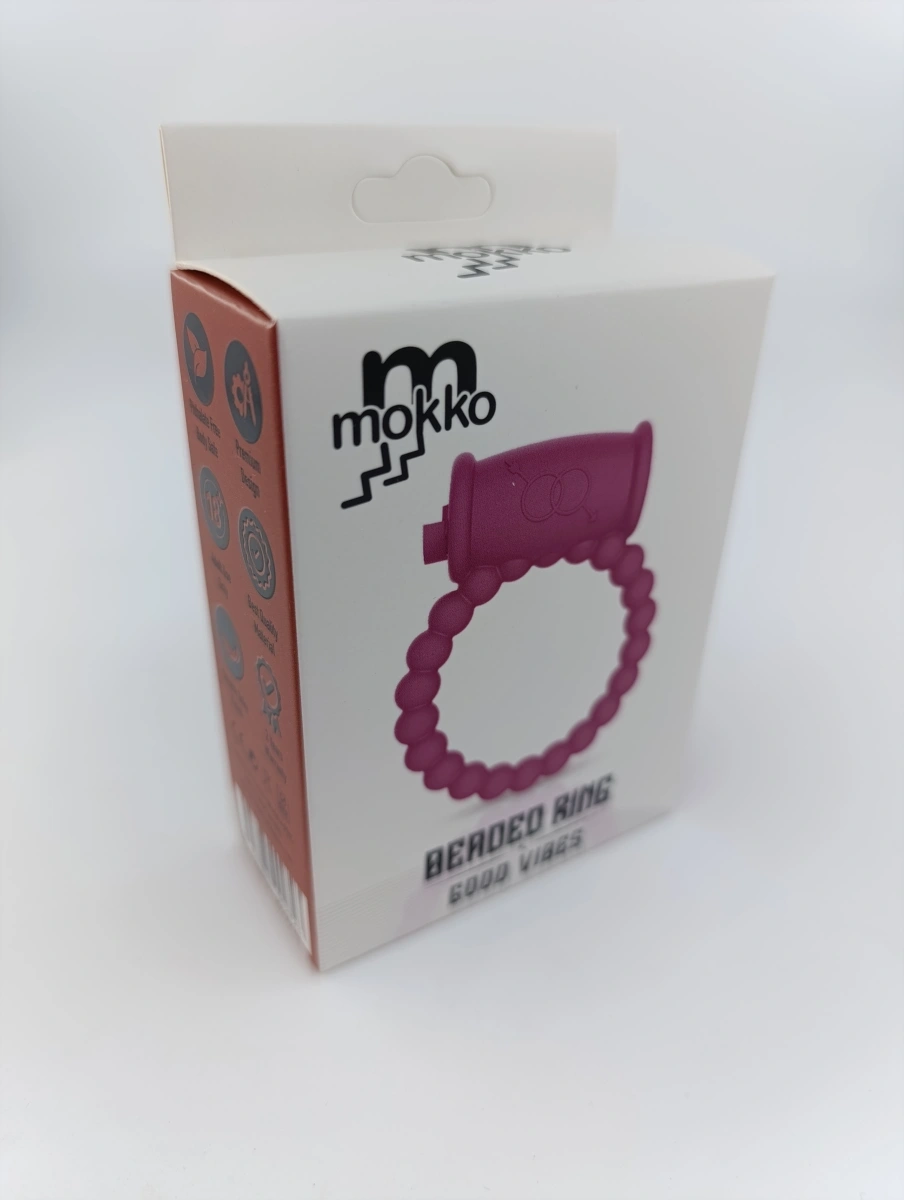 Inel de Penis Beaded Ring cu Vibratii, Silicon, Mov, Mokko Toys,  Good Vibes, #2, Erotic24.ro