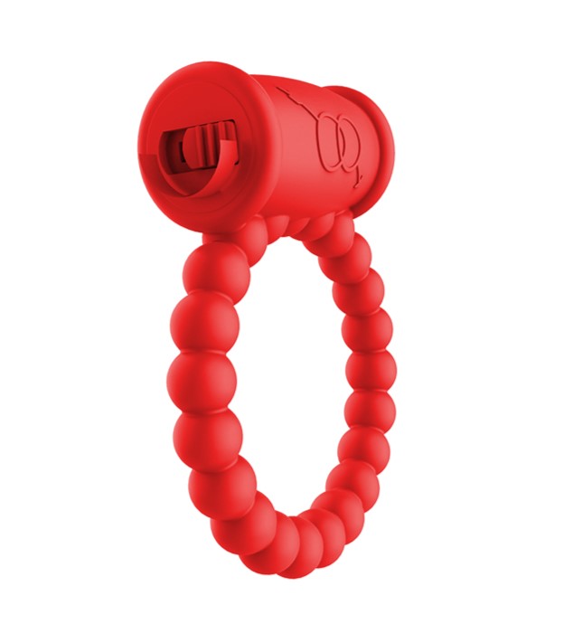Inel de Penis Beaded Ring cu Vibratii, Silicon, Rosu, Mokko Toys, Good Vibes, #2, Erotic24.ro
