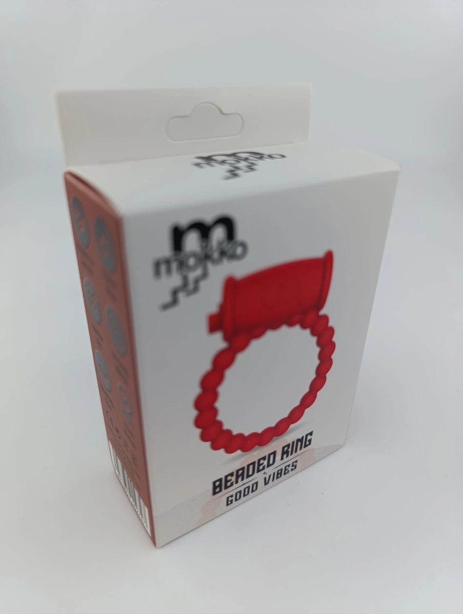 Inel de Penis Beaded Ring cu Vibratii, Silicon, Rosu, Mokko Toys, Good Vibes, #3, Erotic24.ro
