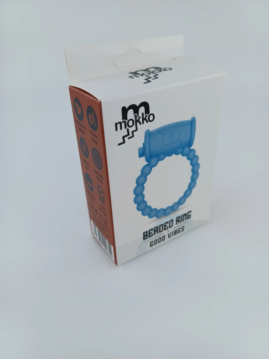 Inel de Penis Beaded Ring cu Vibratii, Silicon, Albastru, Mokko Toys, Good Vibes, #3, Erotic24.ro