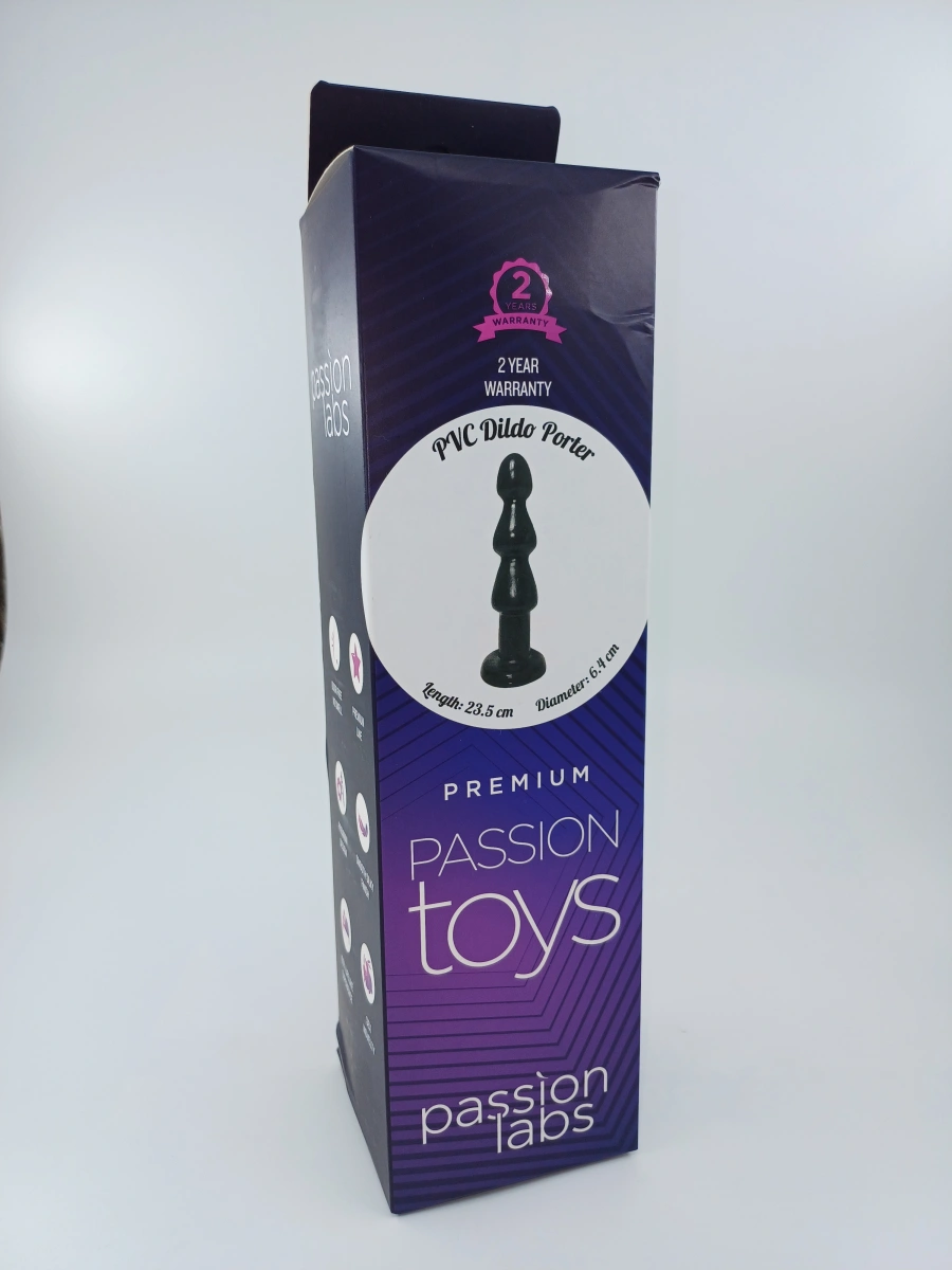 Dildo Porter cu Ventuza, PVC, Negru, 23.5 cm, Passion Labs, Sensations, Nr. 3, Erotic24.ro