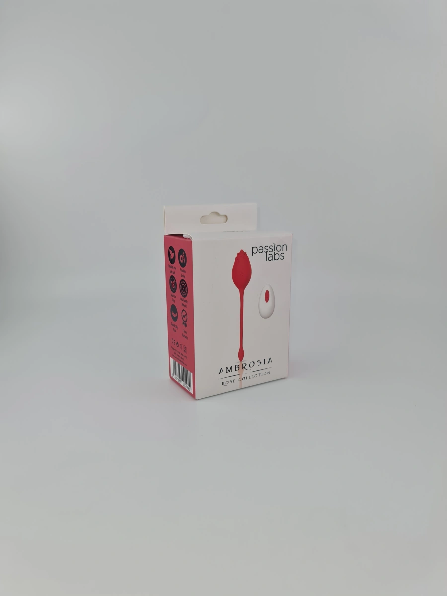 Ou Vibrator Ambrosia, 10 Moduri Vibratii, Remote Control, Silicon, USB, Rosu, 19 cm, Passion Labs, Rose Collection, #2, Erotic24.ro