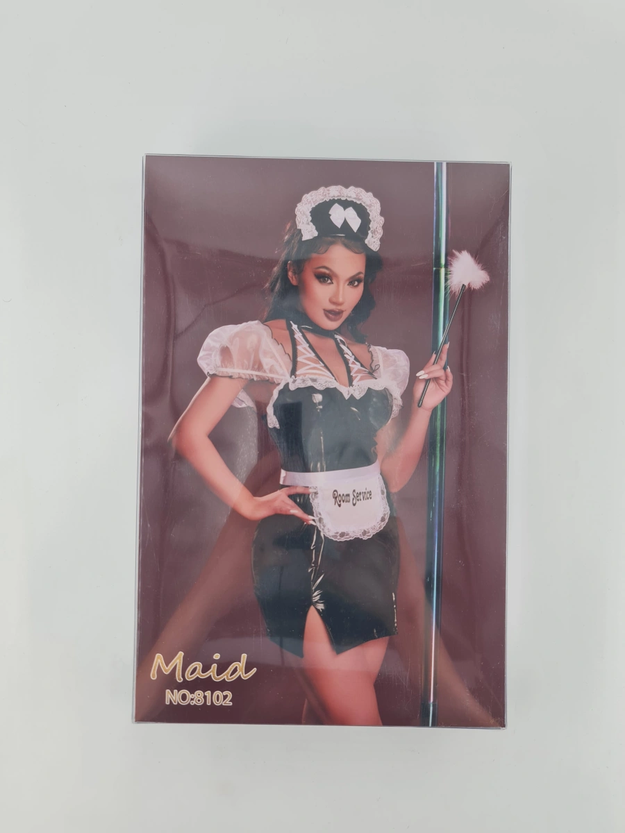 Costumatie Sexy Fantasy Maid 5 Piese, Wetlook, Negru/Alb, S, #7, Erotic24.ro