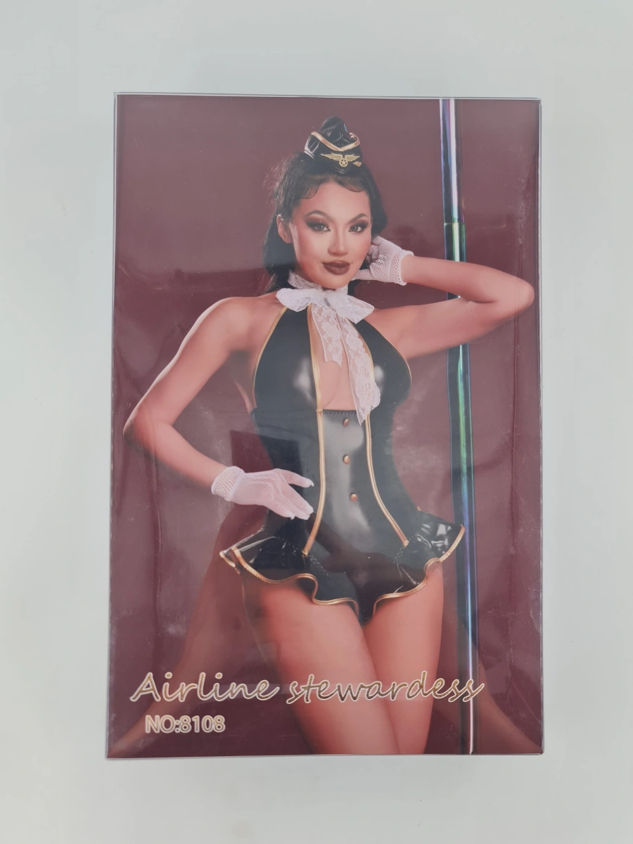 Costumatie Stewardess Katniss, 4 Piese, Wetlook, Negru/Auriu, S, #7, Erotic24.ro