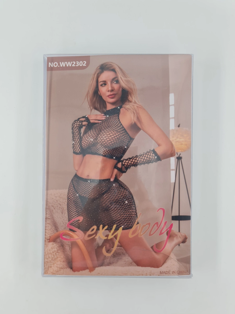 Set 3 Piese Sparkly Look, Negru, S/M, #4, Erotic24.ro